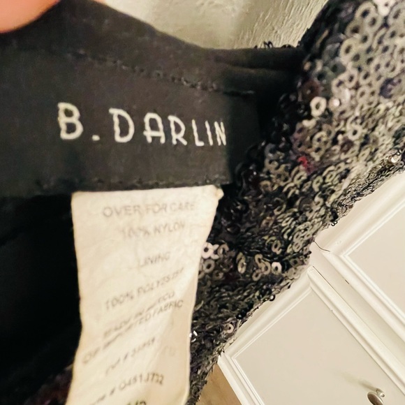 Size 1/2 black sequin low back long V neck dress B. Darlin - Picture 4 of 4